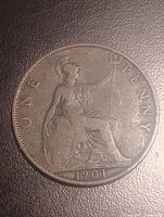 Reverse of 1901 British One Penny coin showing seated Britannia and date