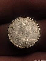 Reverse of 1968 Canadian dime showing Bluenose schooner and date