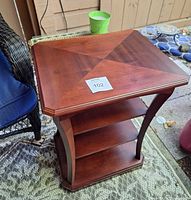 Full view of side table front and shelves