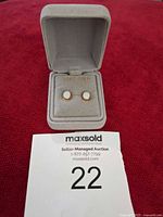 Earrings in open box with lot tag visible