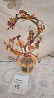 Front view of amber agate glass bonsai tree sculpture