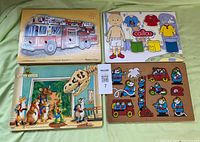 All four wooden puzzles laid out