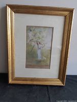 Framed watercolor in gold frame, full view