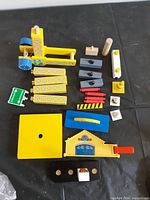 Overall view of all railway accessory pieces laid out