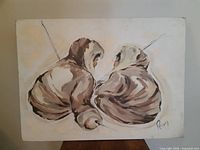 Full view of painting showing two figures ice fishing