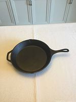 Top view of skillet showing interior and both handles