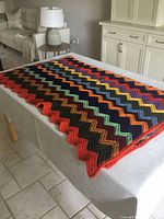 Blanket spread on table showing full size and red border