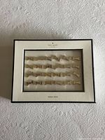 Front of sealed Kate Spade box showing 24 gold bow push pins