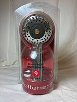 Front view of sealed Lenex/Pollenex hand-held showerhead package