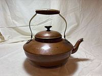 Profile of copper kettle showing body, spout, handle and lid