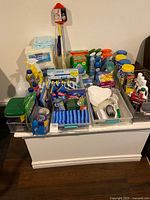 Group shot of all cleaning supplies on chest