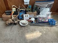 Full lot showing all aquarium accessories and decor items