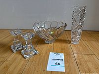 Group shot of bowl, vase, and candlestick pair