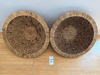 Both wicker bowls top view showing interior weave