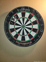 Front view of the EastPoint Stonebridge standard bristle dartboard mounted on wall, showing full round face and numbering.