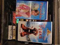 Crate showing Pinocchio, Fluke, Speed, Charlotte’s Web tapes