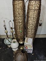 Group shot of all lamps, shade and bulb box