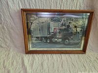 Framed semi-truck scene clock showing entire item