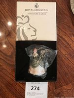 Figurine shown inside original Royal Doulton Miniature Ladies box with packaging visible