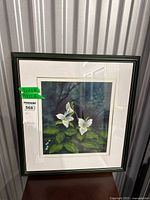 Full view of framed painting under glass