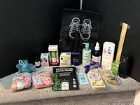 Full lot overview on stair showing all packaged items