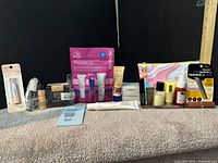 Group shot of entire cosmetic lot on step