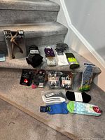 All sock packages displayed on stairs