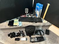 Overview of all electronics, cameras, radio box, keyboard, accessories