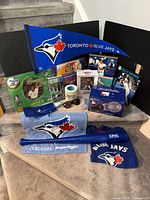 Group shot of all Toronto Blue Jays items on stairs