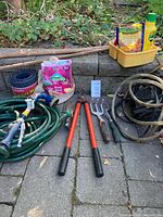 All items laid out on patio stones