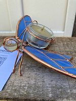 Overall view of dragonfly stained glass votive candle holder