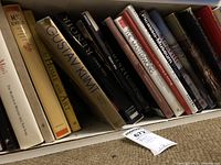 Shelf of art books showing Klimt, Renoir and others
