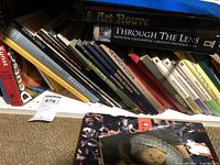 Shelf with assorted art books including Art Nouveau and National Geographic Through the Lens