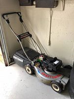 Full view of Craftsman push mower with rear bag