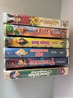 View of all six VHS spines showing titles