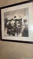 Full view of framed ink landscape artwork