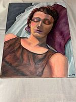 Full view of oil portrait painting showing subject and overall condition