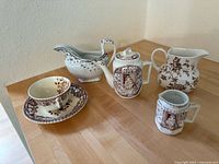 All six Spode brown transferware pieces grouped