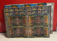 Stack of uncut Hawes Floor Wax tin lithograph sheets showing multiple label panels