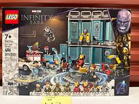 Front of sealed LEGO Iron Man Armory 76216 box showing artwork, piece count
