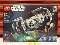 Front of sealed LEGO Star Wars TIE Bomber set box showing artwork, piece count, age rating