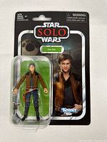 Front of sealed Han Solo Vintage Collection card showing figure and blaster