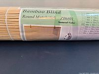 Packaging label showing product name Bamboo Blind Round Matchstick ZB6801