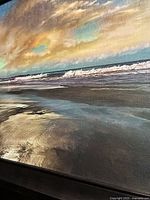 Full view of framed seascape canvas showing composition and frame