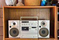 Full front view of main unit and both speakers