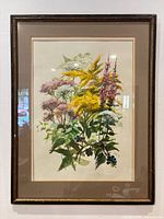 Full view of framed floral watercolour in mat and frame