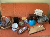 Group shot of all items on sofa