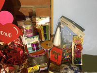 Group of craft supplies and Valentine items