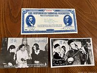 Photo of the 1936 Republican National Committee certificate and two autographed postcards featuring Chingwah Lee.