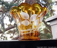 Full view of amber etched crystal bowl